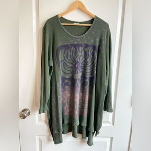 Blue Fish Lotus Flower Green Thermal Tunic Organic Cotton USA